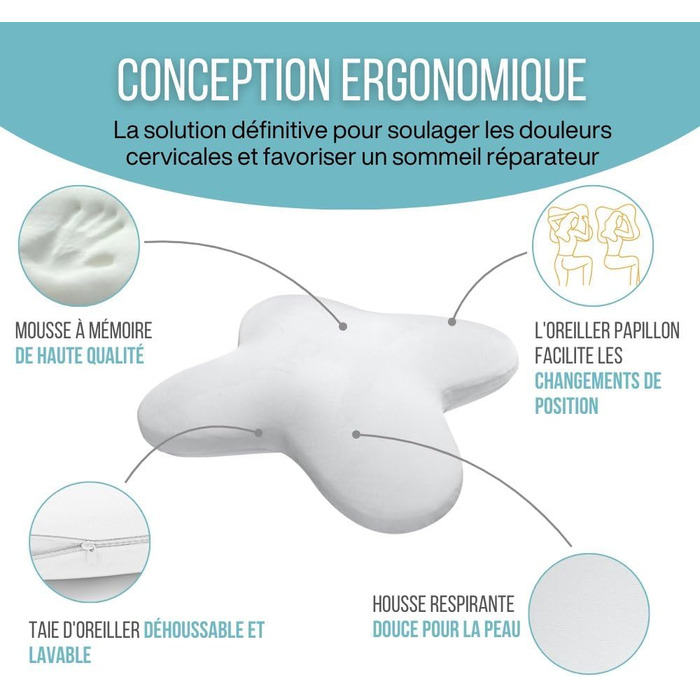 Дитяча подушка Inphysio з Memory Foam - бамбукова тканина, гіпоалергенна - для комфортного сну - ергономічна подушка для шиї - 50 x 30 x 5,5 см (Білий - Pure Schmetterling)