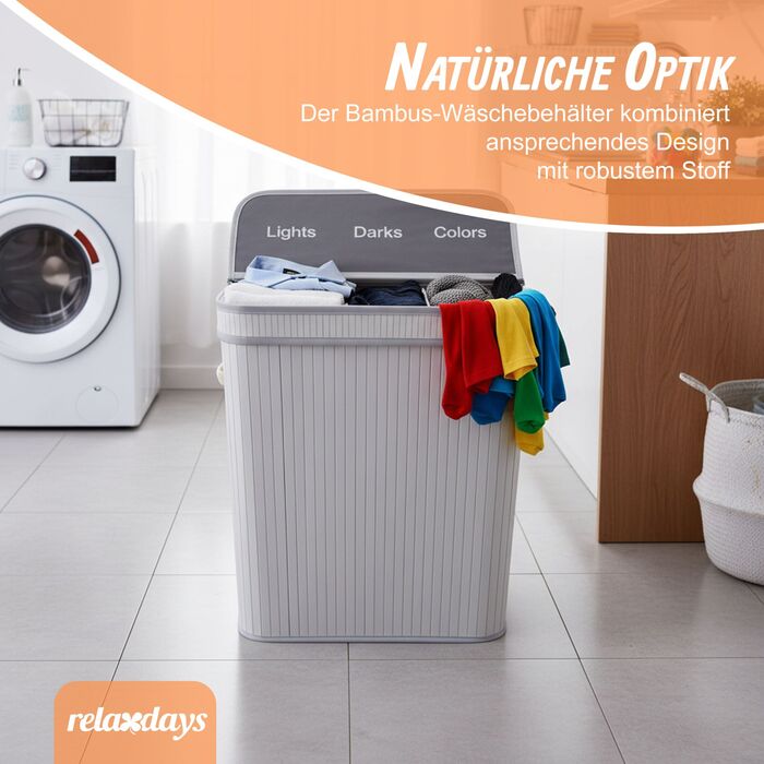 Кошик для білизни Relaxdays з бамбука з 2 відділеннями