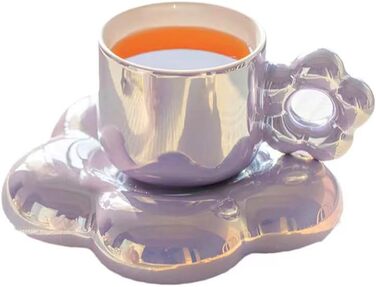 Керамічна кавова чашка YOKIOU, фіолетова чашка з милим квіткою і блюдцем, 270 мл для жінок, День народження подруги, день матері, День Святого Валентина, День матері (фіолетовий)