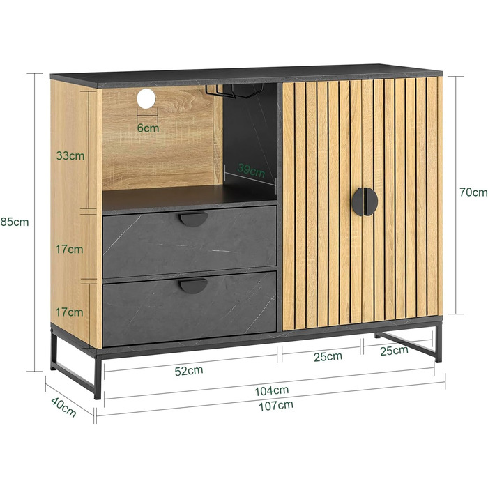 Кухонна шафа SoBuy з мікрохвильовою печкою, буфет, комод, шафа для мікрохвильової печі, багатофункціональна шафа для кухні та вітальні, дуб-чорний, 107×40×85 см, FSB103-N