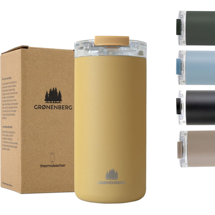 Термокружка Groenenberg 473 мл | Зберігає тепло до 4 годин | З екологічного нержавіючого сталі (гірчичний)