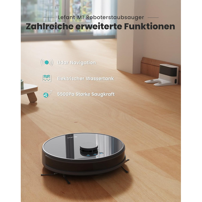 Робот-пилосос LEFANT M1 з функцією миття, LiDAR навігація, 5500Pa, мапування поверхів, самостійна зарядка, Wi-Fi, підходить для шерсті тварин, килимів, твердих підлог