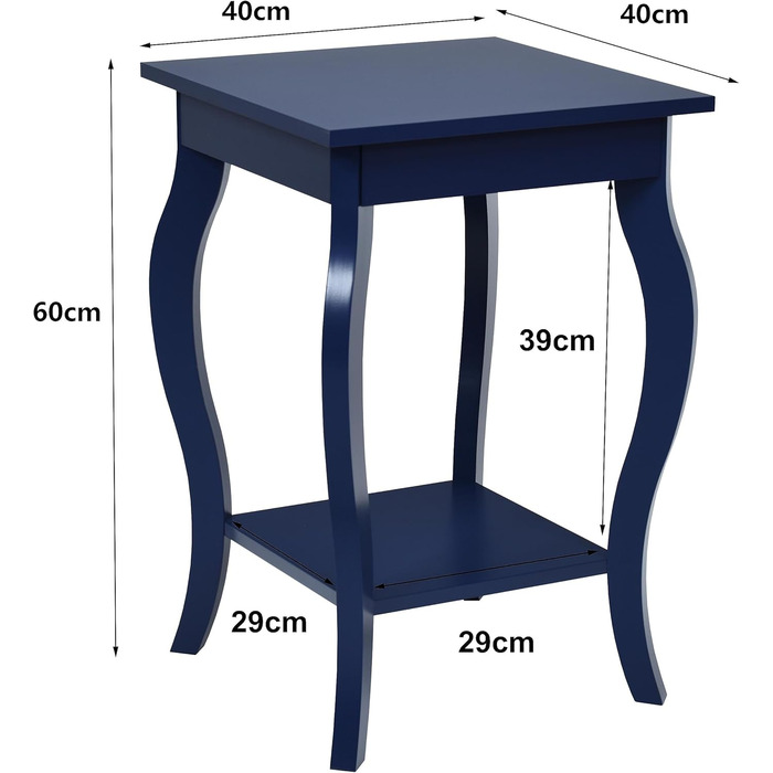 Тумбочка COSTWAY з полицею, вигнуті ніжки, дерево, 40x40x60 см, синій, набір з 2 шт. , Вітальня/Спальня