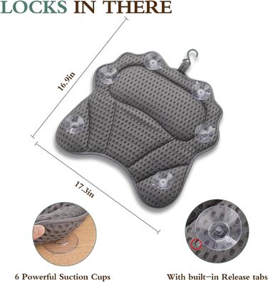 Подушка для ванни RUVINCE ергономічна, з підтримкою голови, шиї, плечей та спини, 4D, 6 присосок, 44x43 см