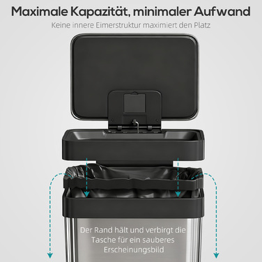 Відро для сміття 60 літрів з педальним механізмом, нержавіюча сталь, з м'яким закриванням кришки, сріблястого кольору