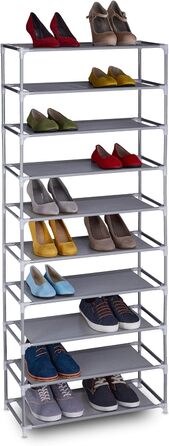 Тканинна полиця для взуття вставна система, 10 рівнів, для 30 пар взуття, полиця для взуття висока ВхШхГ 150 х 62 х 28 см, (сірий)