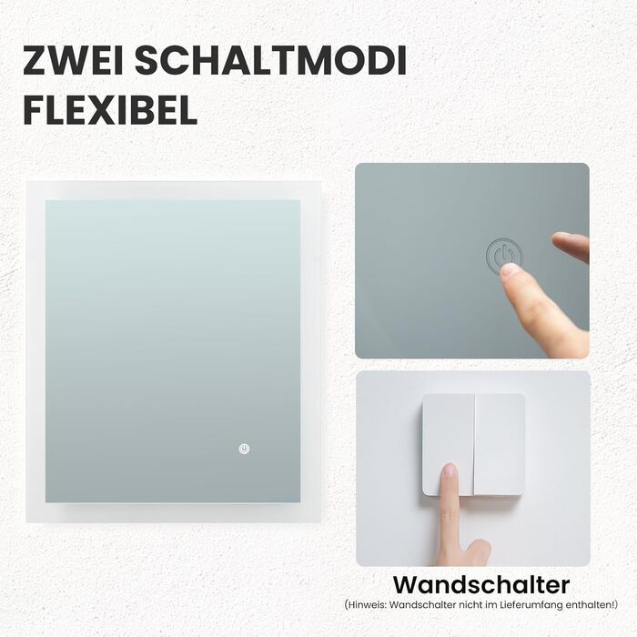 Дзеркало для ванної кімнати з підсвічуванням | LED дзеркало | IP54 вологостійке | Сенсорне керування | Настінне дзеркало (70x50 см)