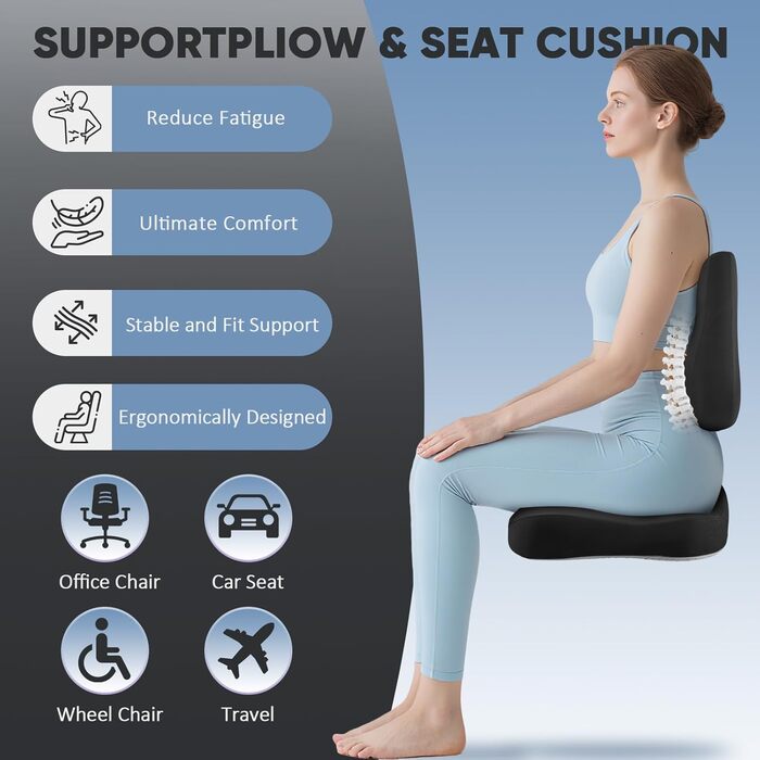 Ортопедична подушка для сидіння та підтримки попереку, ергономічна подушка з піною з пам'яті для інвалідного візка, автокрісла та офісного крісла, для зняття навантаження, полегшення болю, підтримки попереку та стегна при тривалому сидінні
