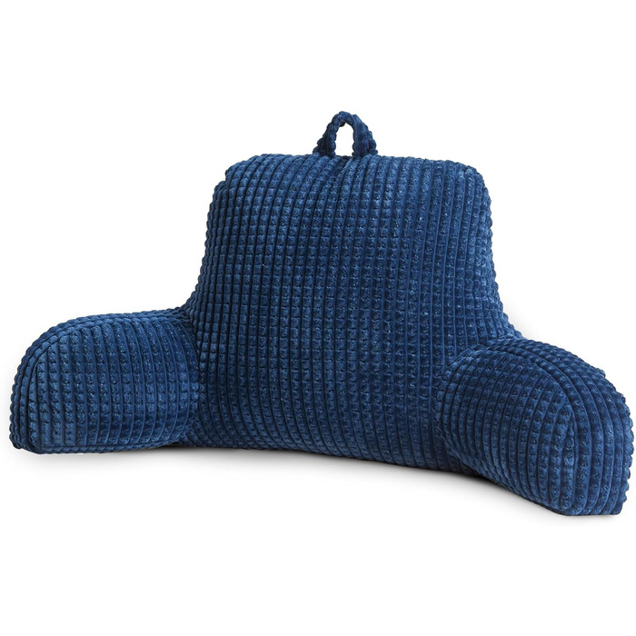 Лежанка для читання Nice Night, подушка-валик, велика, для дорослих та дітей, спинка з підлокітниками, підтримка спини для відпочинку та сну в ліжку/на дивані, вафельний візерунок, стереоскопічний дизайн (Темно-синій, Large)