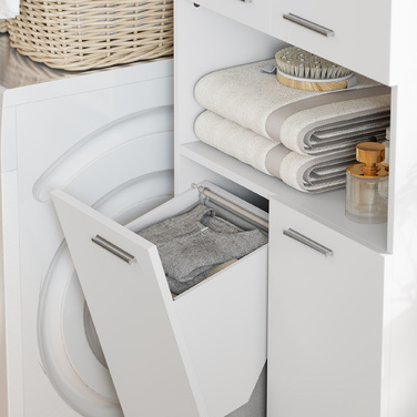 Шафа для ванної кімнати заввишки 174 см з висувною корзиною для білизни та дверцятами з плавним закриванням, білий колір