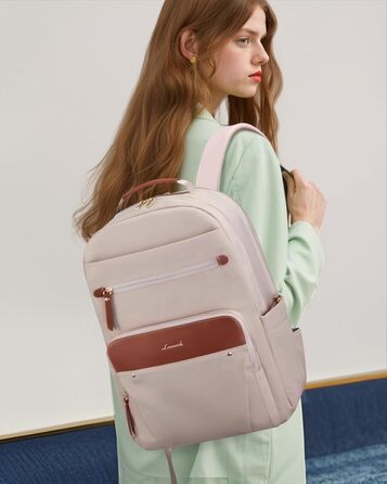 LOVEVOOK Рюкзак для ноутбука, водонепроникний, для роботи, школи, подорожей (15,6 дюймів, абрикосовий+коричневий)