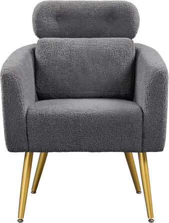 Крісло Yaheetech з тканини букле, крісло-релакс з регульованою спинкою та металевими ніжками, біле (темно-сіре)