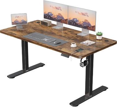 Електричний регульований стіл JUMMICO з USB-портом для зарядки, 140 x 60 см, коричневий