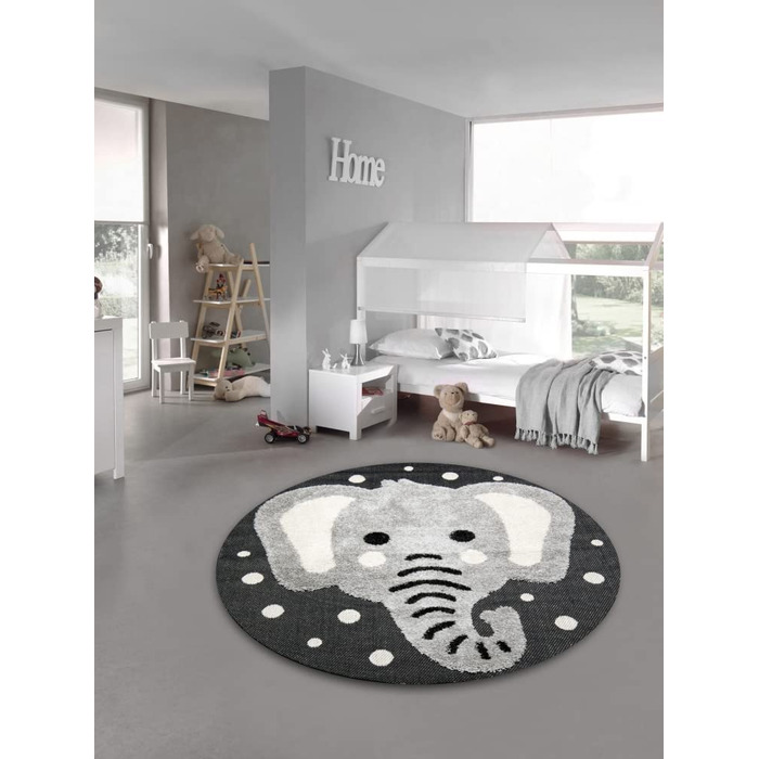 Килим-мрія килим для дитячої кімнати дитячий ігровий килимок 3D з ефектом хай-лоу чорний (160 см круглий, кремово-сірий зі слоном)