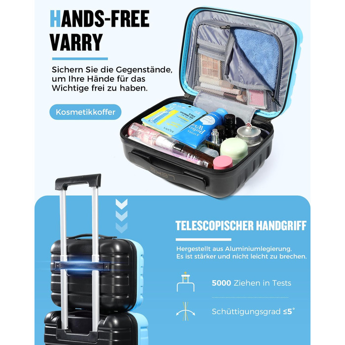 Чемодан ручної об'єм Lekebobor 2 шт. 45x36x20 см (EasyJet) з TSA-замком та колесами, блакитний. Набір валіз, дорожній набір, валіза-ролер.