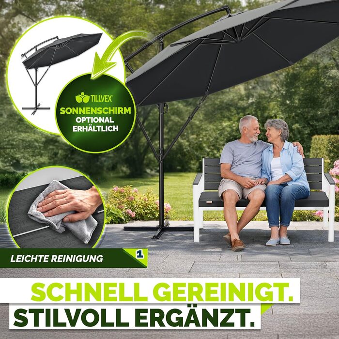 Садова лавка Tillvex® 3-4 місця з подушками та чохлом, вулична, дерев'яний вигляд, до 300 кг, стійка до УФ-випромінювання, антрацит/білий, 150 см