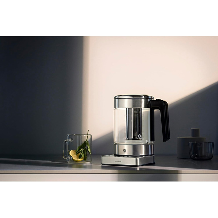 Електричний чайник-заварник WMF Küchenminis 2 в 1 з регулюванням температури, 1 л, 1900 Вт, скло, з тримачем для чайних пакетиків та ситом