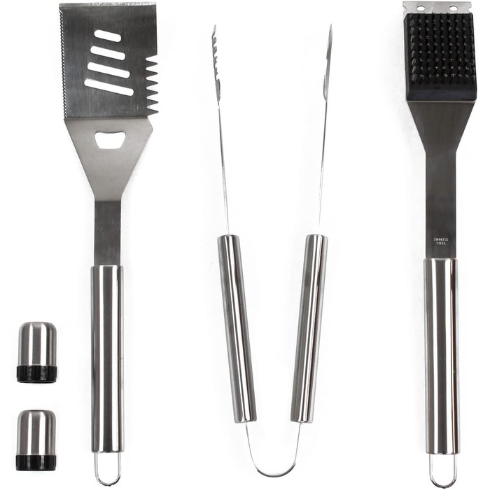 Набір аксесуарів для гриля Mastercook: сталевий кейс з щипцями, виделкою, шпателем та щіткою