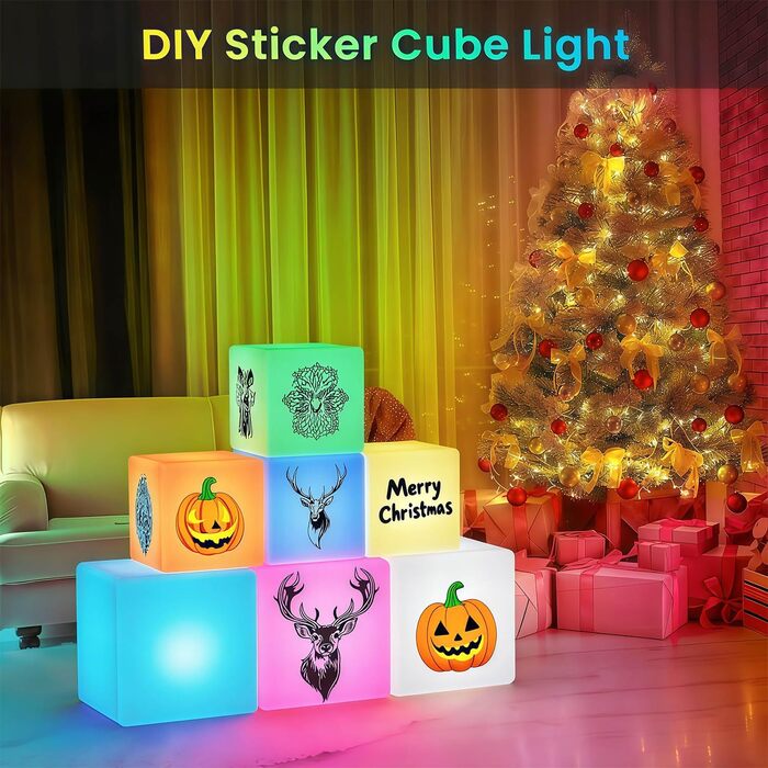 Світлодіодний куб-пуф Mr.Go RGB 15x15x15 см з пультом, 16 кольорів, акумуляторний, водонепроникний для дому, спальні, басейну, вечірок