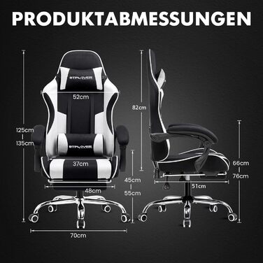 Ігровий крісло GTPLAYER з підніжкою та масажем, білий, тканинний