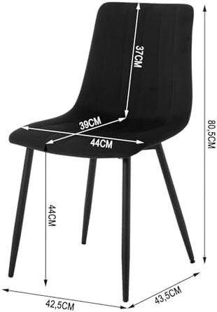 Обідні стільці для вітальні, кухні та спальні. М'які стільці з підлокітниками та металевими ніжками, оксамитова сидіння (Чорний, набір 6 шт.)