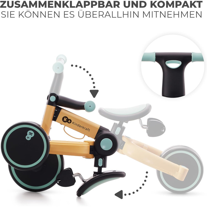 Триколісний велосипед Kinderkraft 4TRIKE 3в1: бігобіл, самокат, велосипед, складаний, для дітей від 12 місяців до 5 років (жовто-блакитний)