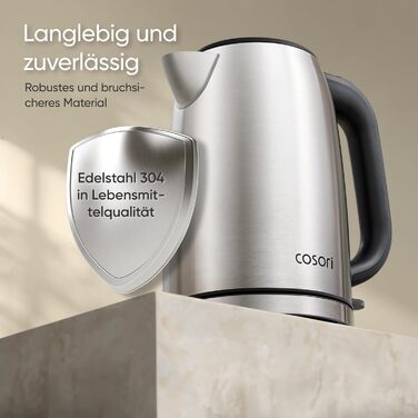 Електричний чайник COSORI з лебединим носиком, 0.8 л, регулювання температури, 80°C - 100°C, функція підтримки тепла до 60 хв, чорний (з нержавіючої сталі)