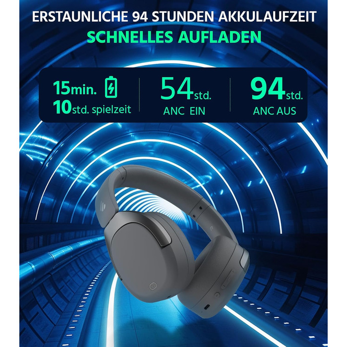 Бездротові накладні навушники Edifier W830NB, ANC -45 дБ, акумулятор 94 години, LDAC, просторове аудіо, BT V5.4 (сірий)