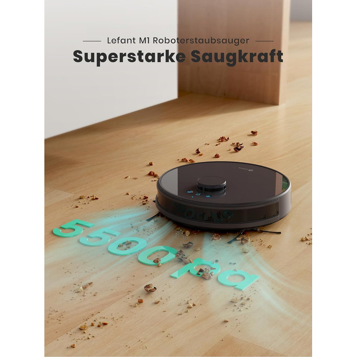 Робот-пилосос LEFANT M1B з функцією миття підлоги, LiDAR-навігацією, потужністю 5500Pa, картуванням декількох поверхів, самостійною зарядкою, Wi-Fi, 8 зонами заборони, для видалення шерсті тварин, килимів та твердих підлог