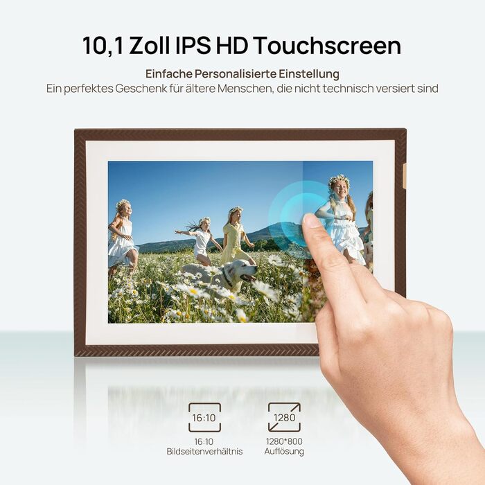 Цифровий фоторамка ARZOPA 15.6 дюймів з безлімітним хмарним сховищем, віддаленою передачею фото та відео, FHD сенсорним екраном. Ідеальний подарунок! Модель D15 (Коричневий)