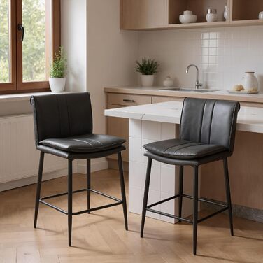 Набір з 2 барних стільців Chairus з PU шкірою, без підлокітників, для кухні, вітальні, острівця (зелений, сірий)