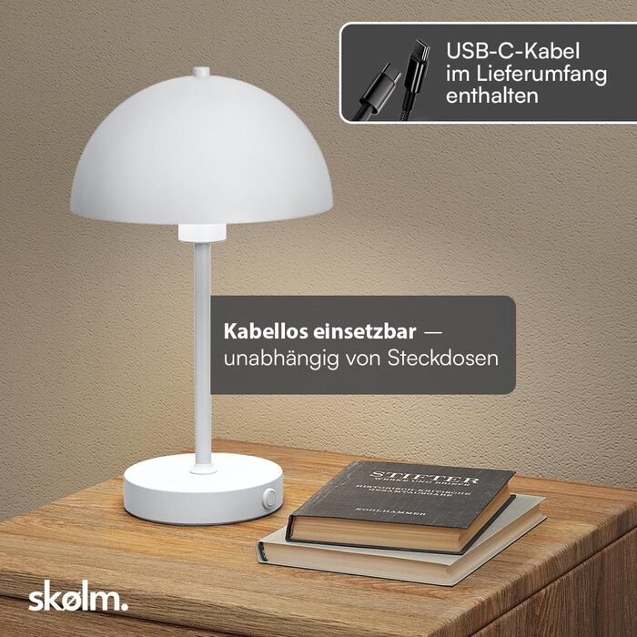 LED настільна лампа Skølm Aeriala: регульоване світло, USB-C зарядка, до 10 годин роботи, метал, тепле світло