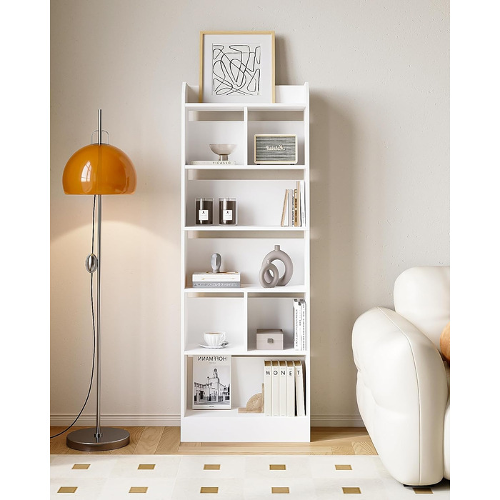 Стильний стелаж для книг з 6 секціями, білий, 24 x 60 x 170 см (BC11103X)