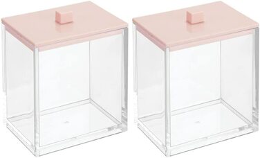 Дозатор для ватних дисків і контейнер для ватних тампонів MDESIGN з 2 предметів-пластикові аксесуари для ванної кімнати для косметики і туалетного приладдя-Банка для зберігання з матовою нікелевою кришкою-чорний / сріблястий (прозорий / світло-рожевий)
