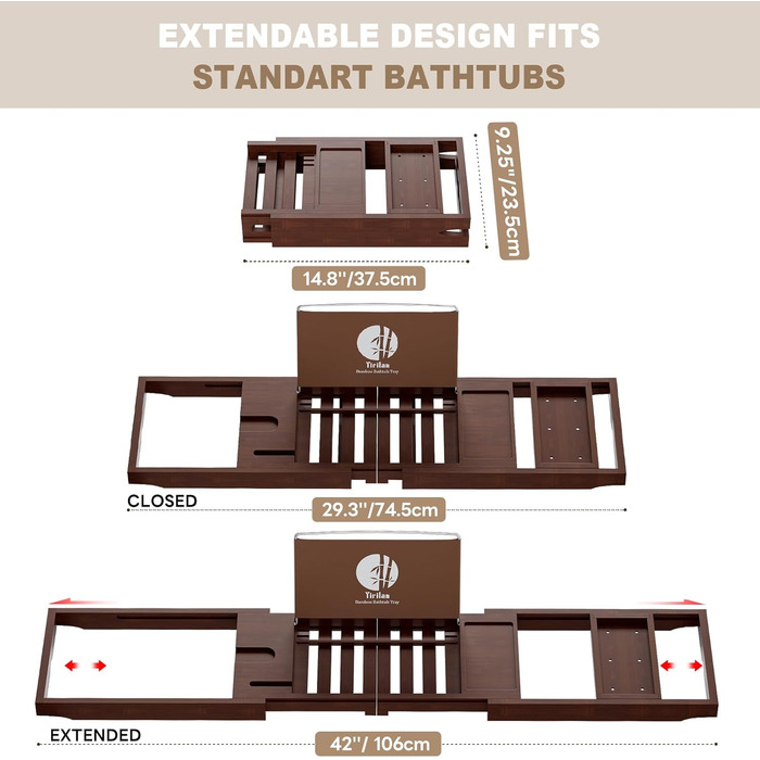 Підставка для ванни Yirilan, висувна, бамбукова, для 1-2 осіб, з тканиною (колір: коричневий)