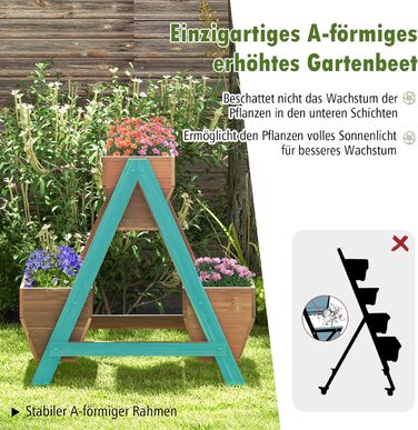 Вертикальна грядка COSTWAY з 3 рівнями, 6 контейнерами для квітів, дерев'яний ящик для тераси, балкона, саду 126x90x115 см (коричневий)