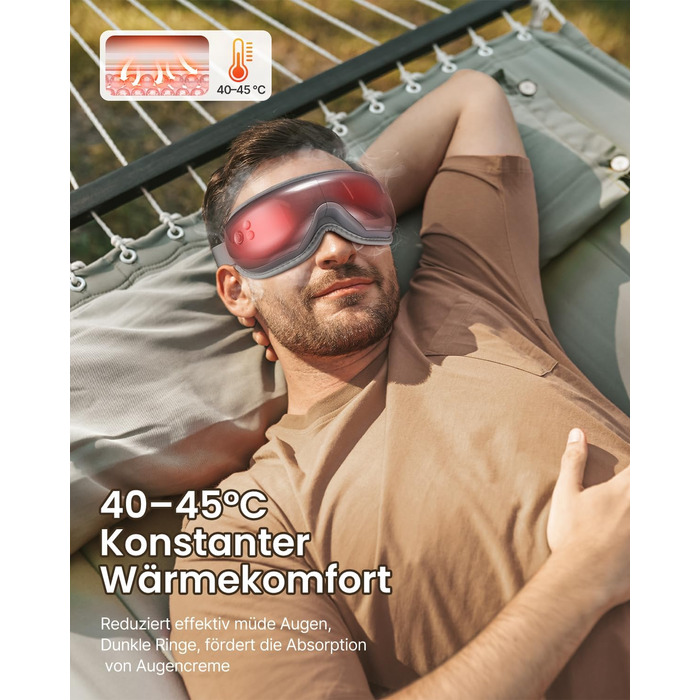 RENPHO Eyeris 1 Масажер для очей з підігрівом, вібрацією та Bluetooth, маска для очей від темних кіл та сухості, покращує сон, подарунок, зелений (сірий)