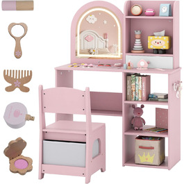 Дитячий туалетний столик LIFEZEAL 2 в 1 з дзеркалом та пуфом, рожевий, з ящиком та аксесуарами для дівчаток від 3 років