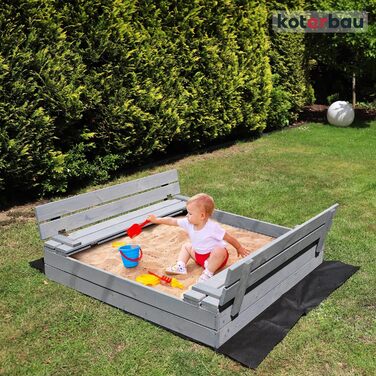 Пісочниця KOTARBAU® з кришкою, 120x120 см, дерево, з лавками