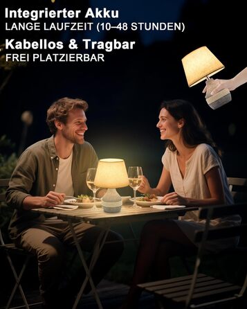 INTELIVE Бездротова керамічна настільна лампа з таймером, димером, лляним абажуром та пультом дистанційного керування. Акумуляторна, сучасний дизайн Mid Century.