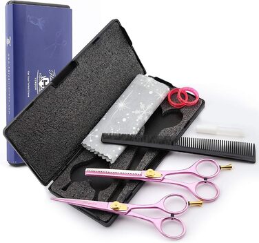 Набір перукарських ножиць Haryali - 6 ножиці для волосся та ножиці для підстригання, рожеві, для всіх, включаючи домашніх тварин.