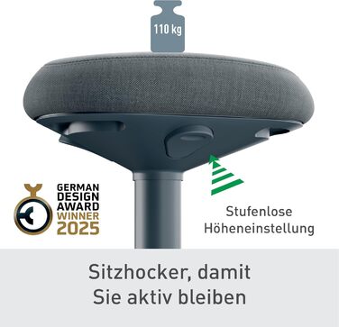 Офісний стілець Leitz Ergo Active з піною подвійної щільності, регульована висота 57-82 см, оббивка з переробленого матеріалу (до 110 кг), темно-сірий