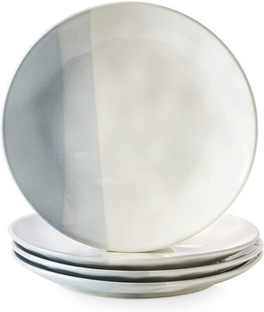 DOWAN 20,3 см градієнтні керамічні обідні тарілки Сині десертні тарілки Порцелянові салатні тарілки для закусок Великі кухонні сервірувальні тарілки Посудомийна машина Мікрохвильова піч 4шт
