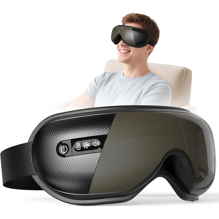 Масажер для очей XJUGEZ з підігрівом, вібрацією та Bluetooth, 4 режими, маска для очей, покращує сон, подарунок для жінок та чоловіків, чорний