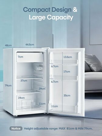 Компактний холодильник FOHERE на 90л з морозильною камерою, регулюванням температури (7 рівнів) та відділенням для овочів, білий