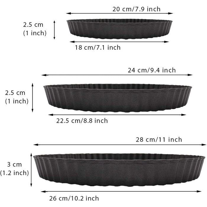 Форма для пирога Grandwish з 3 предметів з підйомною основою, кругла форма для пирога з заварним кремом з антипригарним покриттям 20/24/28 см, кругла форма для пирога з заварним кремом