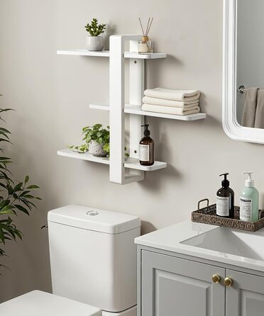 Полиця настінна дерев'яна SUMGAR, плаваючі полиці, 3-ярусна, біла 50x58 см для вітальні, спальні