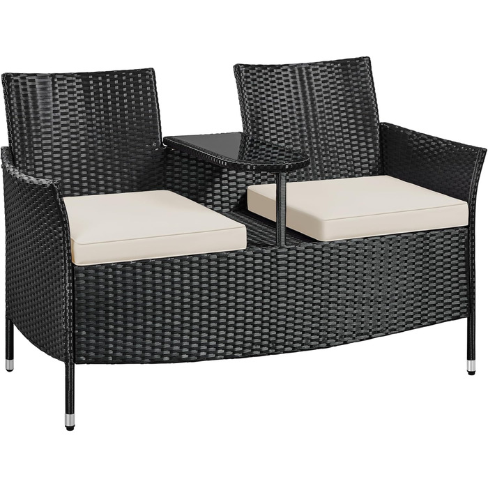 Садовий комплект Yaheetech: двомісна банкетка з столом з поліротангу, чорно-бежевий, 131x65,5x85 см, вантажопідйомність 350 кг