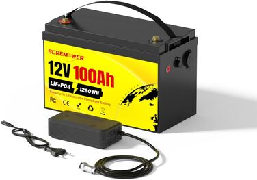 Акумулятор SCREMOWER LiFePO4 12V100Ah 200A BMS глибокий цикл для тролінгового двигуна, автофургону, морського, сонячного (2560 Втгод)