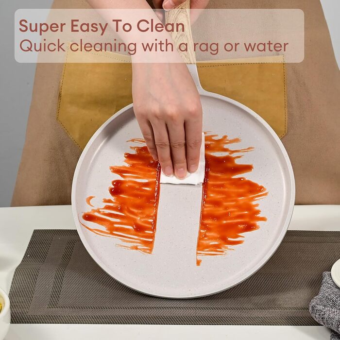 Сковорода для крепів та млинців JEETEE з антипригарним покриттям з граніту, бакелітова ручка, 24 см, PFOA Free, бежева